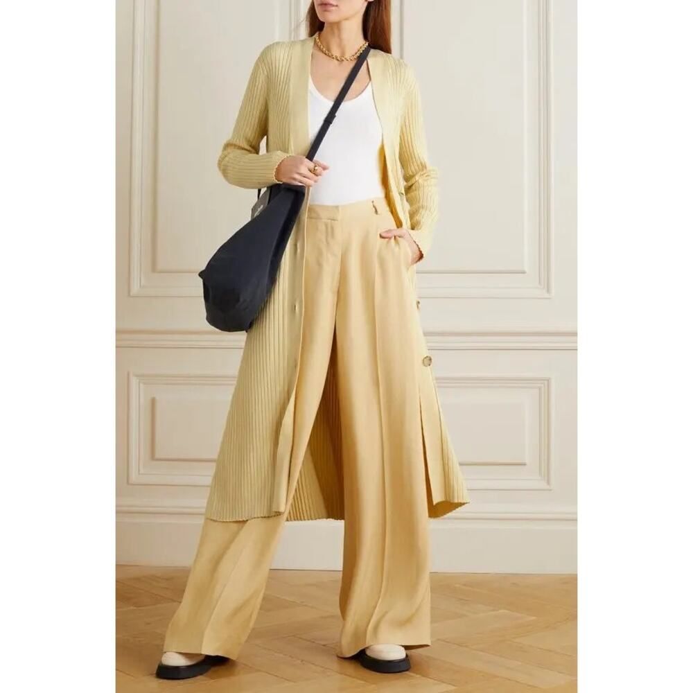Loulou Studio Sutil silk blended ribbed long cardigan cream/pale yellow L
